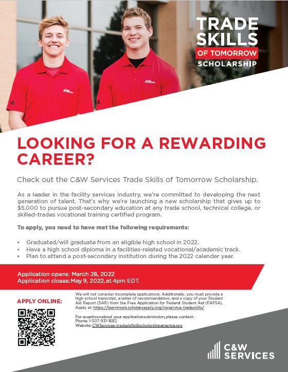 A flyer with two men in red shirts looking for a rewarding career.