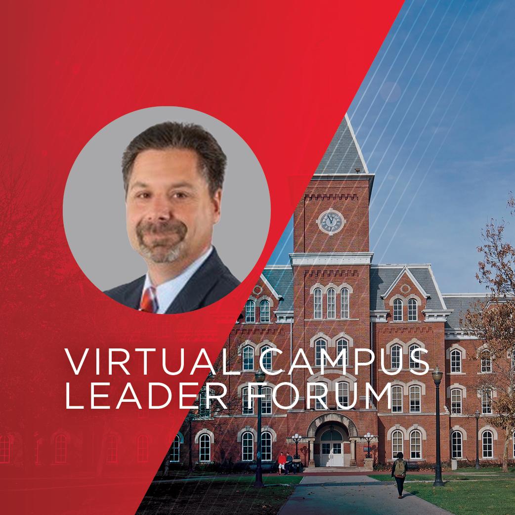A man in a suit and tie with the words virtual campus leader forum.