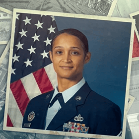 A photo of a woman in an air force uniform.