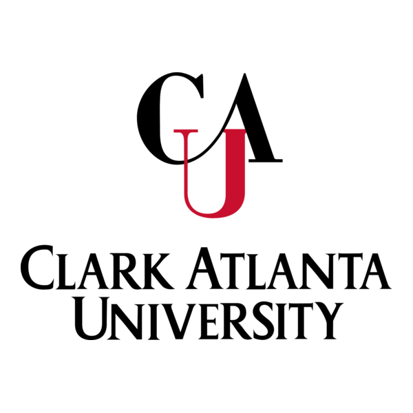 The Clark Atlanta University logo features the initials "CAU" above the university's full name in black and red text on a white background.